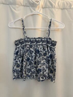 Patrons of Peace Blue and White Floral Smocked Camisole